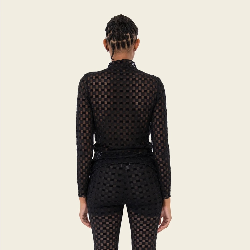 Find Me Now Black Sheer Checkered Long Sleeve Top - Picture 6 of 6